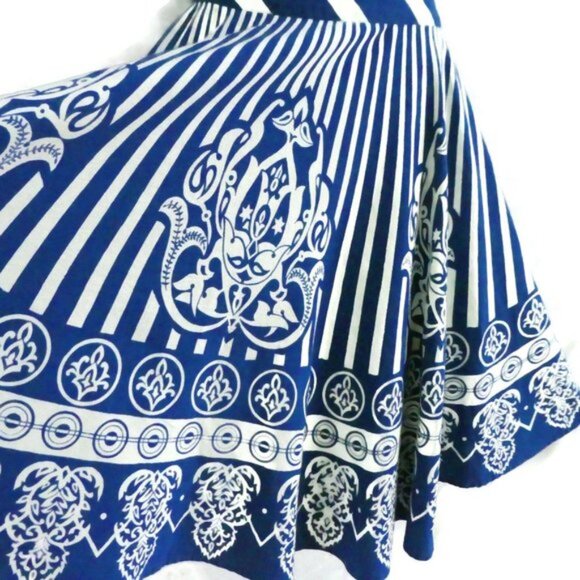 Anthropologie Maple Folk Dance Circle Skirt Blue White Border Lined Rockabilly 0 - Picture 3 of 12
